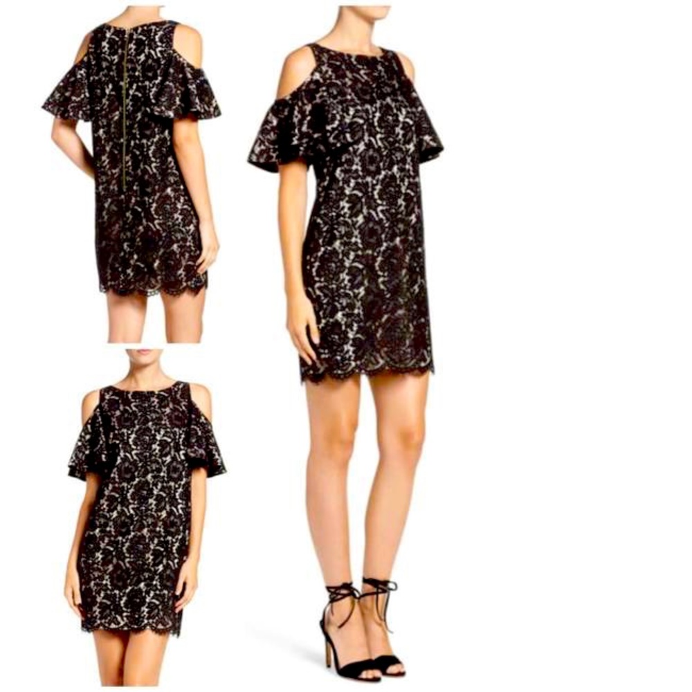 Chelsea 28 cold shoulder lace shift dress black sz 14